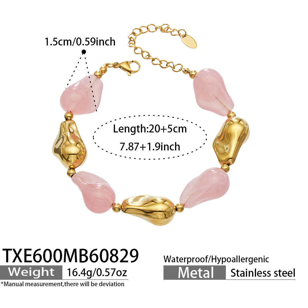 B廠【TXP600】跨境飾品不規則樹脂不銹鋼手鍊小眾撞色ins風輕奢女手鍊項鍊套裝
 26.09-1