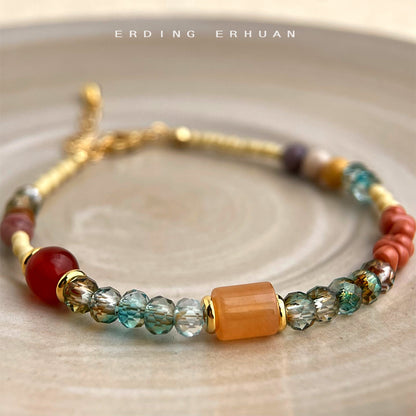 A廠【S52】國潮新中式~天然石玻璃水晶手工藝設計感手工手鍊彩色混搭手飾 25.05-1