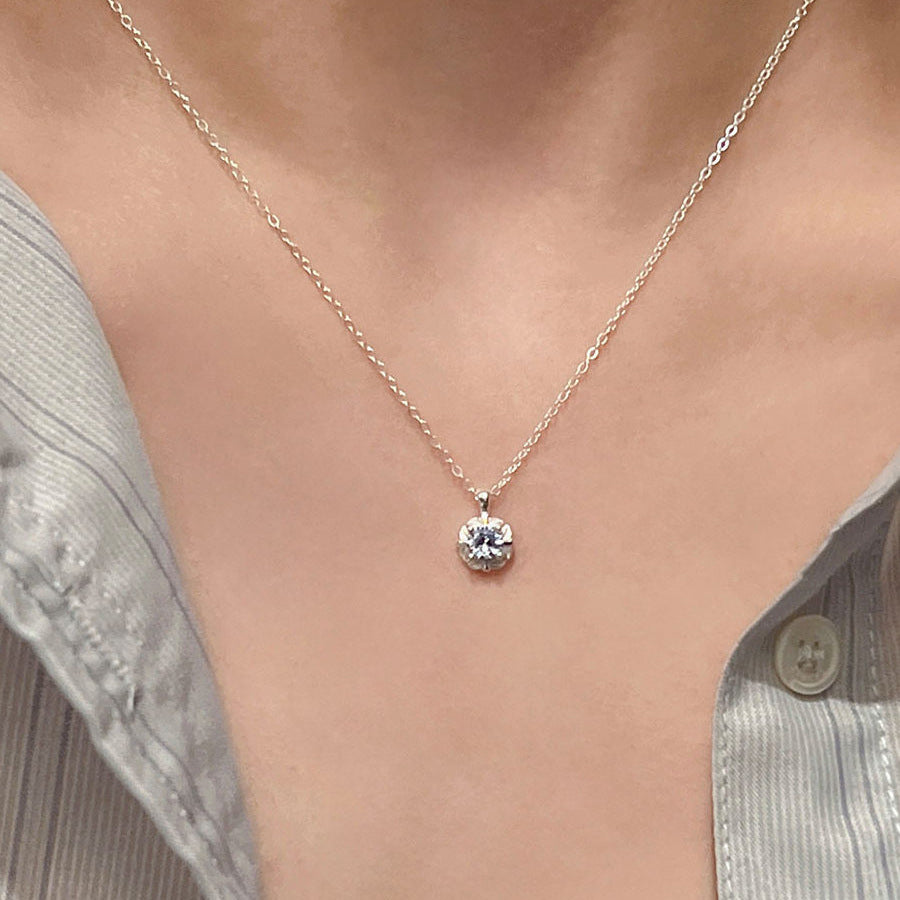 E廠【XDQ0677N】S925純銀日韓小眾藍鋯石花朵項鍊女ins輕奢花邊吊墜鎖骨鏈
 26.01-1