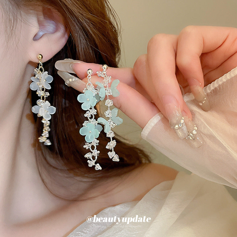 A廠【HE21325】韓國小清新花朵流蘇水晶耳環女甜美少女心耳環小眾文藝風耳飾配件 24.07-2