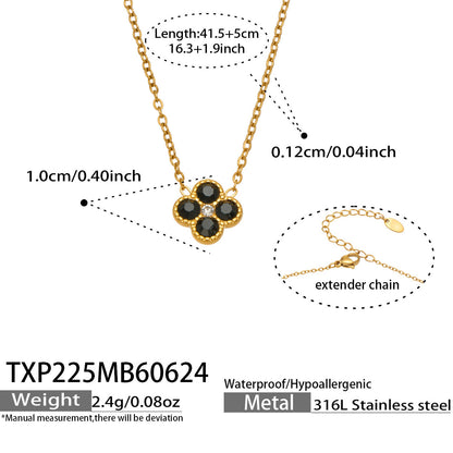 B廠【TXP225】跨境時尚花朵鑲水鑽耳釘ins小眾精緻女士項鍊首飾套裝不銹鋼飾品 26.07-1