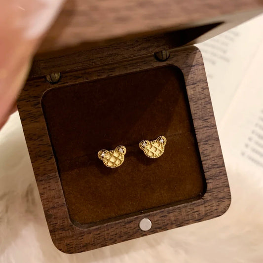 E廠【XDQ10192E】S999純銀可愛餅乾小熊耳環女簡約設計感華夫餅童趣足銀耳飾潮
 26.01-2