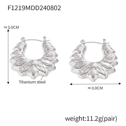 B廠【F1219】跨國歐美幾何異形空心花卉耳環復古花朵鈦鋼鍍18k金ins風潮流耳飾 24.08-2