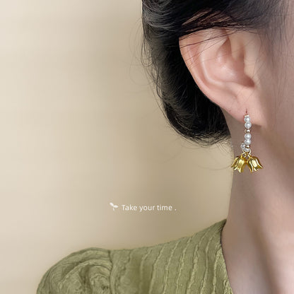 A廠【4743】法式霧面鈴蘭花手作設計感鍍14K霧面小眾設計師耳環耳環 25.01-3