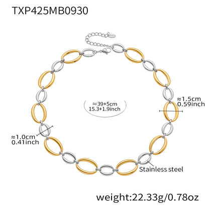 B廠【TXP425】 不銹鋼大小橢圓拼接項鍊手鍊 鍍18k金拼色ins誇張首飾套裝
 25.10-2