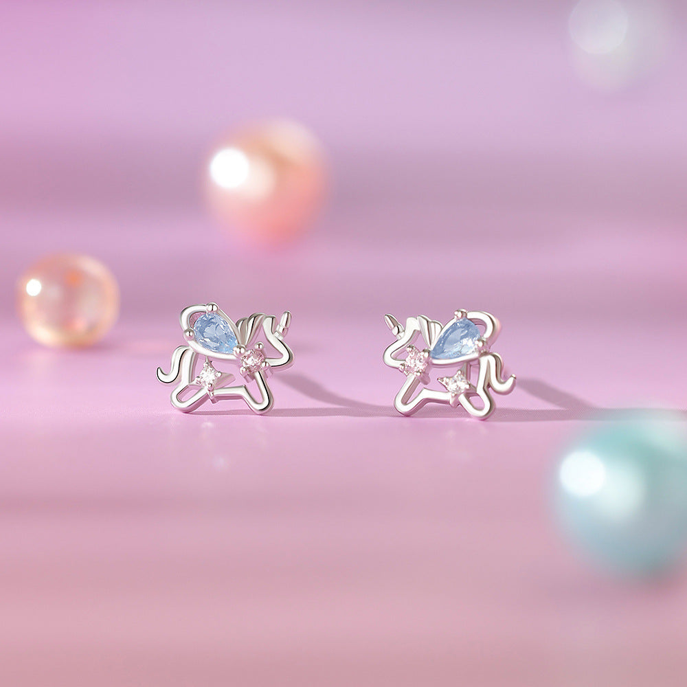 D廠【YC4943E】原創足銀S999彩鋯獨角獸耳環幸運馬可愛溫柔清新本命年耳飾
 25.12-3