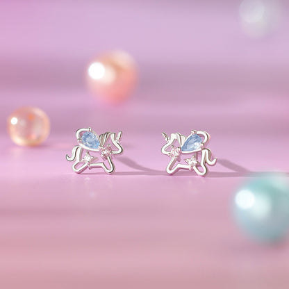 D廠【YC4943E】原創足銀S999彩鋯獨角獸耳環幸運馬可愛溫柔清新本命年耳飾
 25.12-3