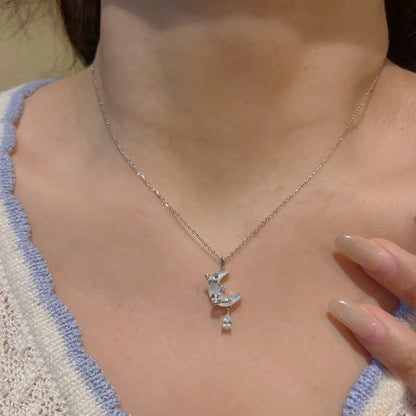 E廠【DQ0135N】小眾韓版S925純銀貝殼月亮項鍊女氣質輕奢蝴蝶水滴流蘇鎖骨鏈
 26.04-3