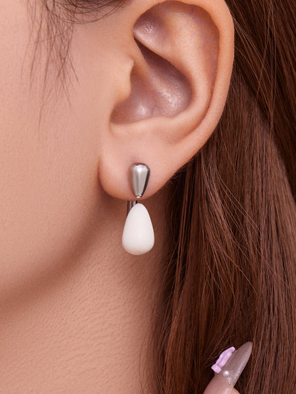 B廠【F319】不鏽鋼幾何水滴耳環鍍18k金琺瑯彩釉滴油個性百搭膠塞耳飾
 25.11-1