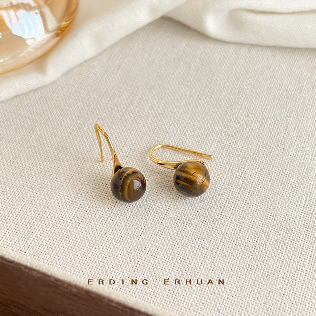 C廠【4953】虎眼石~時尚通勤鍍14K高級感簡約百搭圓形幾何球耳飾耳環女
 25.11-1