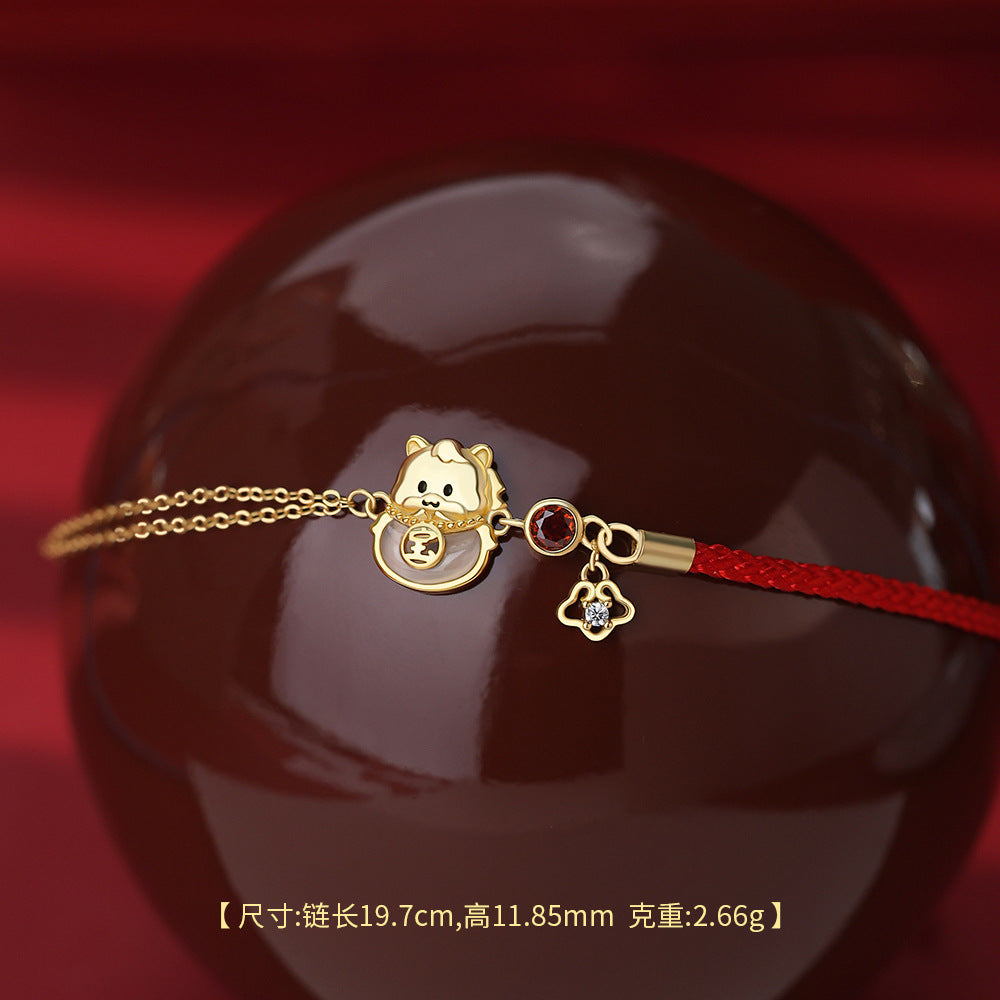 D廠【YC2635N】原創純銀S925本命年個性聚寶盆小馬項鍊耳環馬年紅繩手繩首飾
 26.04-3