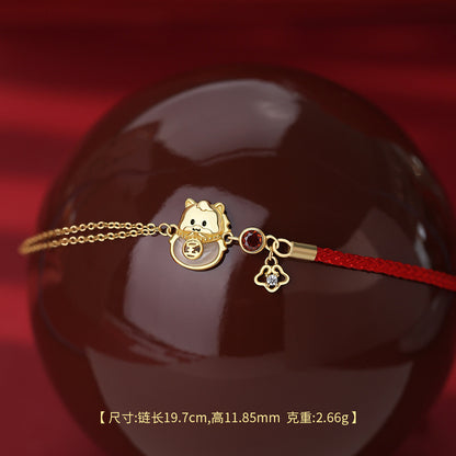 D廠【YC2635N】原創純銀S925本命年個性聚寶盆小馬項鍊耳環馬年紅繩手繩首飾
 26.04-3