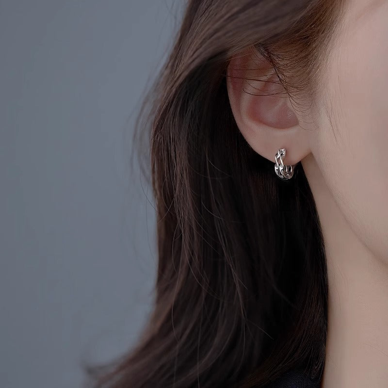 F廠【DQ10409E】S925純銀莫比烏斯環耳環女小眾設計感雙層耳環ins冷淡風耳環 25.04-1