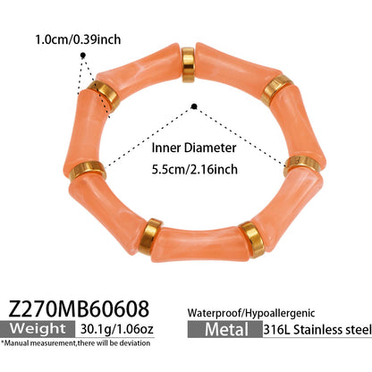 B廠【Z270】歐美輕奢多彩竹節樹脂彈性手鐲新款高級感時尚氣質手環不銹鋼手飾
 26.06-2