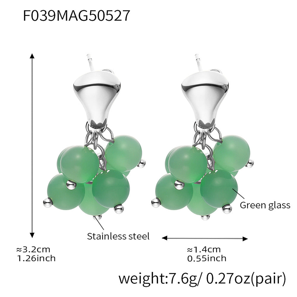 B廠【F039】歐美精緻女神新款耳環不鏽鋼材質虎眼石貝珠流蘇耳飾不掉色 25.07-1
