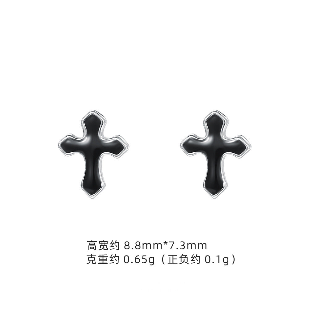E廠【XDQ10071E】S999純銀十字架系列耳環甜酷風滴黑油耳骨釘男女疊戴百搭耳飾
 26.01-1