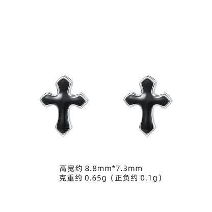 E廠【XDQ10071E】S999純銀十字架系列耳環甜酷風滴黑油耳骨釘男女疊戴百搭耳飾
 26.01-1