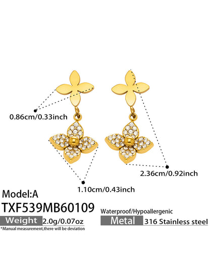 B廠【TXP539】歐美ins時尚5A鋯石花朵項鍊手鍊耳環戒指女士首飾組不銹鋼飾品
 26.01-2