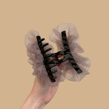 C廠【X75】溫柔氣質歐根紗褶皺抓夾女高級感後腦勺顯髮量鯊魚夾優雅盤髮夾子
 26.04-1「C廠-單筆結帳需滿，NT$500出貨(不含運費)」