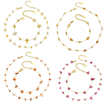 B廠【TXP120】歐美輕奢簡約個性天然碎石手工鍊項鍊手鍊套組不銹鋼鏈條鍍18k金
 26.03-3