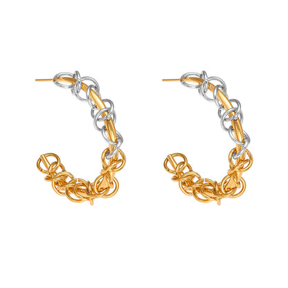 B廠【F677】不鏽鋼嘻哈環扣纏繞C型拼色間電耳環歐美小眾耳飾鍍18k真金
 25.11-1