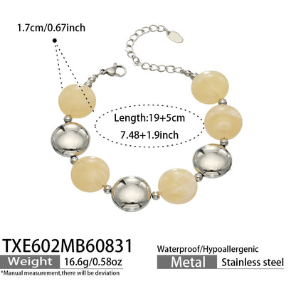 B廠【TXP602】跨境時尚復古鈦鋼樹脂圓珠女個性設計感氣質手鍊鎖骨鏈套裝 26.09-1