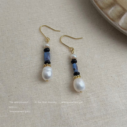 A廠【6559】淡水珍珠文藝復古藏青色秋冬新款手工耳環民族風景區耳飾
 25.10-3