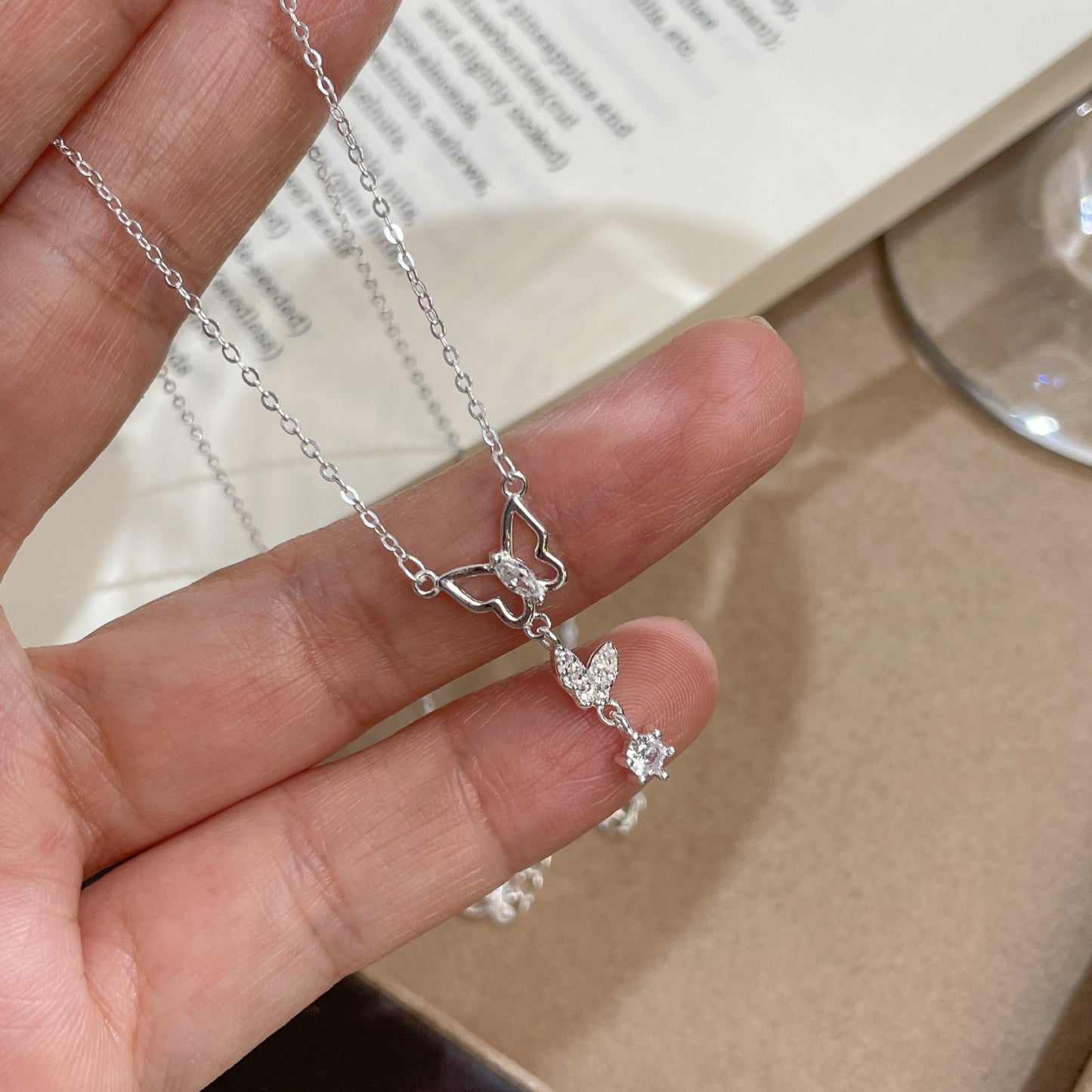 F廠【DQ0621N】S999純銀氣質甜蝴蝶流蘇項鍊女輕奢小眾鑲鋯石精緻鎖骨鏈潮
 25.09-3