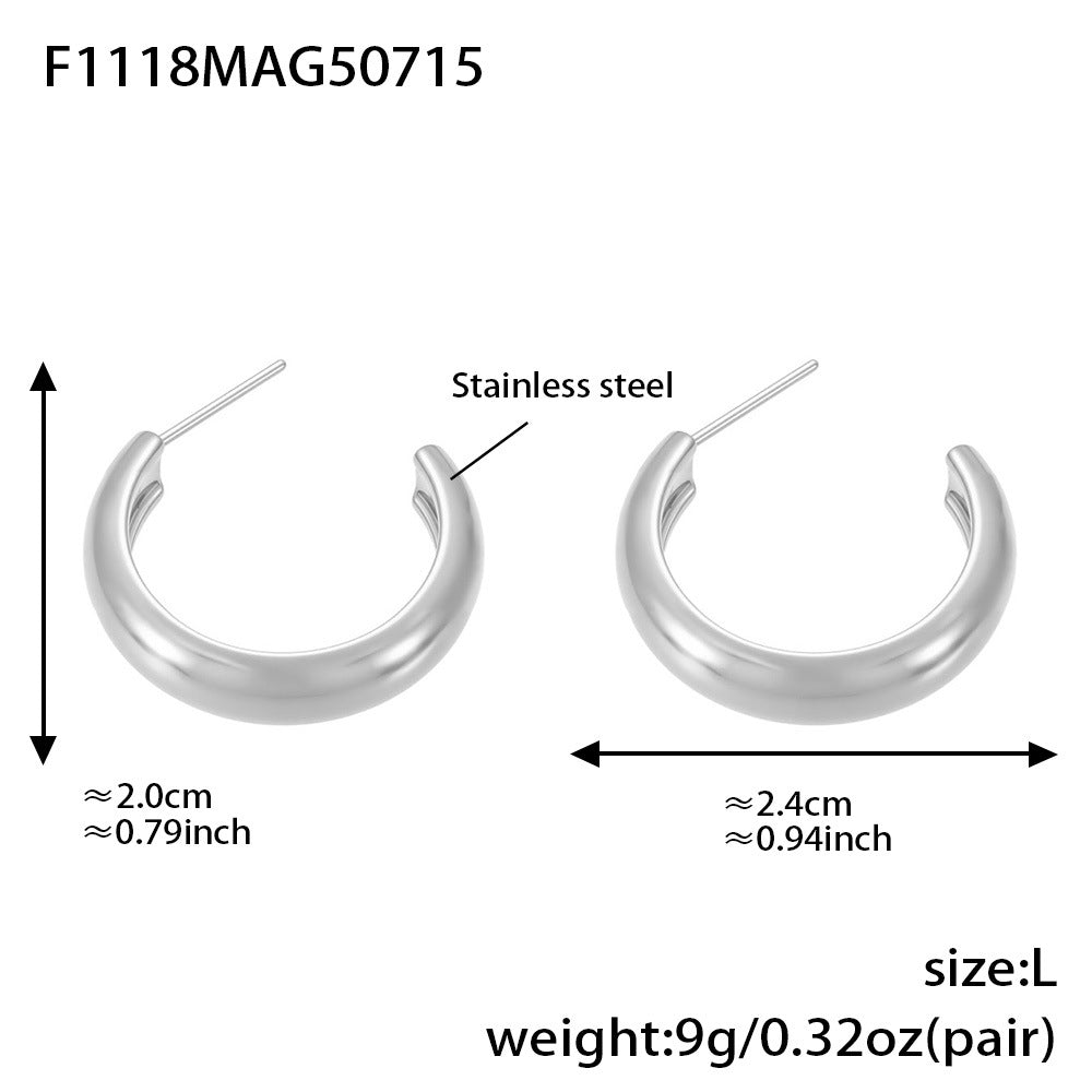 B廠【F1118】不鏽鋼幾何C形多型號拼色耳環耳環18k金百搭個性氣質 25.07-4