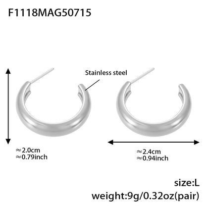B廠【F1118】不鏽鋼幾何C形多型號拼色耳環耳環18k金百搭個性氣質 25.07-4