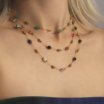 B廠【TXP237】切面瑪瑙手工鏈條不銹鋼甜美輕奢項鍊手鍊ins風小眾套裝女 25.03-4