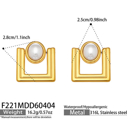 B廠【F221】歐美ins小眾設計感幾何方型仿珍珠耳環不鏽鋼鍍18k真金耳環不掉色
 26.04-3