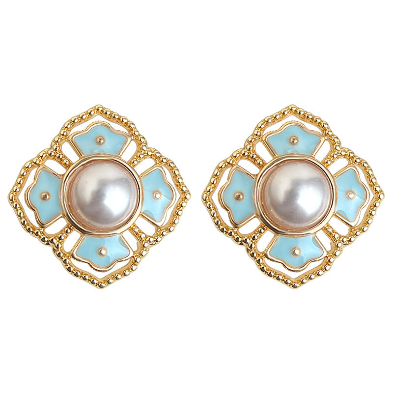 A廠【7151】原創國潮新中式紋樣 925銀針琺瑯滴釉復古花紋宮廷耳環耳飾女
 25.12-1