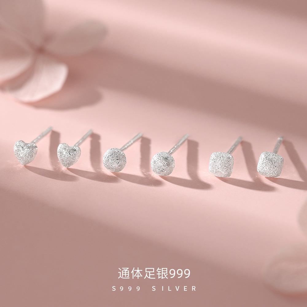 D廠【YC10142E】足銀S999釘砂方形圓形愛心幾何耳釘
 26.10-1