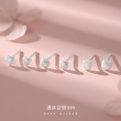 D廠【YC10142E】足銀S999釘砂方形圓形愛心幾何耳釘
 26.10-1