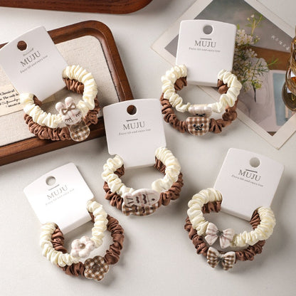 C廠【B291】2條卡裝髮繩簡約咖色小腸髮圈可愛卡通動物頭繩髮飾綁馬尾皮筋 25.08-1「C廠-單筆結帳需滿，NT$500出貨(不含運費)」「C廠-單筆結帳需滿，NT$500出貨(不含運費)」