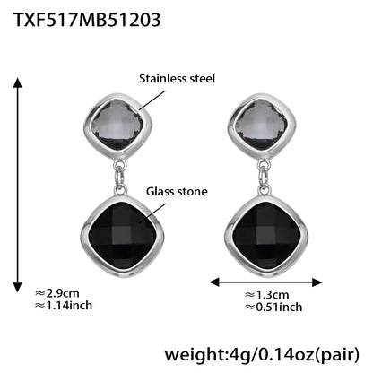 B廠【TXP517】不銹鋼方形切麵包邊玻璃石吊墜耳環項鍊手鍊珠寶首飾套裝鍍18k金
 25.12-2