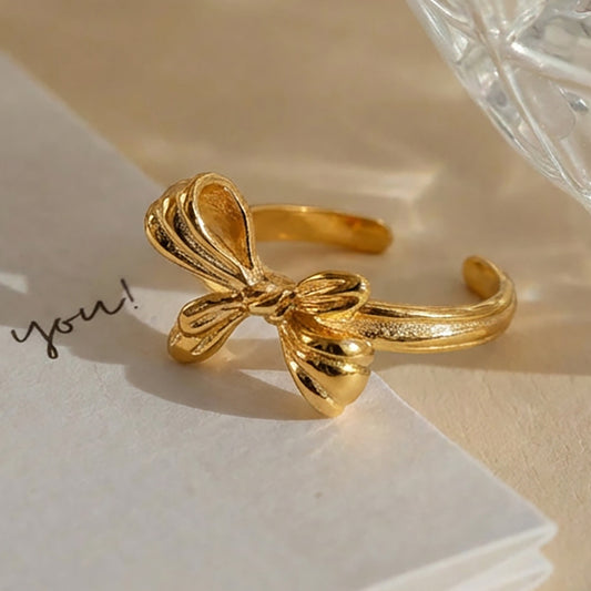 B廠【A304】不鏽鋼蝴蝶結開環戒指鍍18k金ins歐美時尚輕奢百搭個性氣質食指戒
 26.01-1