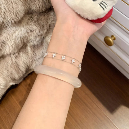 E廠【XDQ0708S】S925純銀韓版精緻四葉草雙層手鍊女輕奢時尚七朵花氣質手飾品
 25.12-2