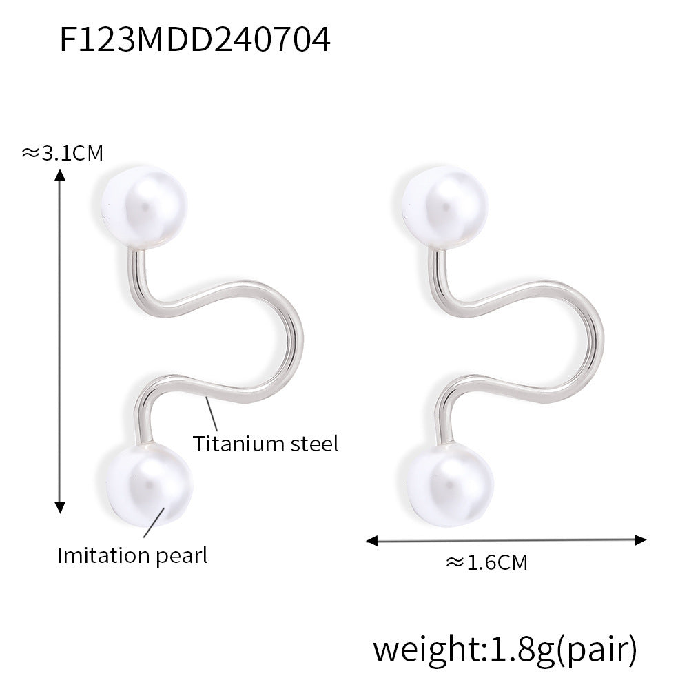 B廠【F123】INS網紅同款鈦鋼18k金貝珠耳夾不掉色對稱簡約新款輕奢耳環 24.07-2