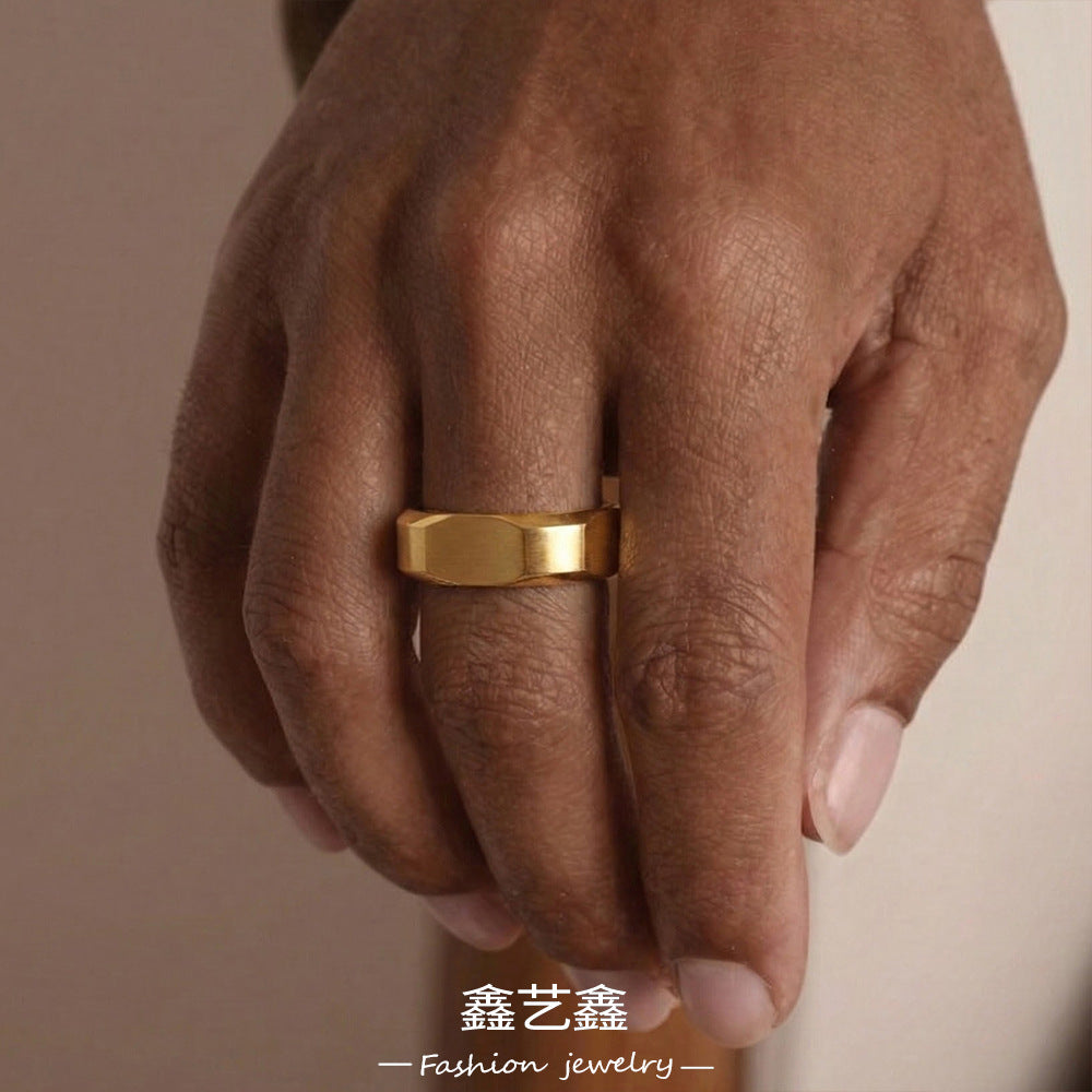 B廠【A026】歐美跨境不鏽鋼鍍18k真金小眾螺帽型設計感環簡約時尚百搭指環
 26.01-1