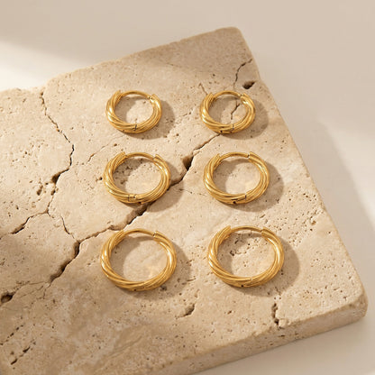 B廠【F1593】亞馬遜熱賣不鏽鋼鍍18k金扭紋耳圈小眾高級感輕奢耳飾不掉色
 26.04-3