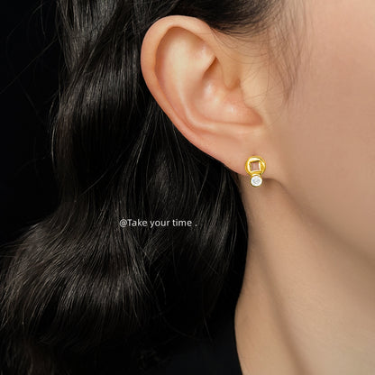 A廠【6513】馬上有錢！微鑲鋯石不對稱AB款925銀針鍍14K輕奢風耳飾耳環女 25.08-2