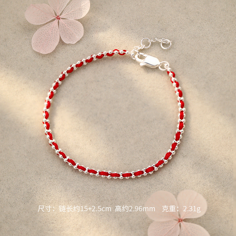 D廠【YC4547SL】純銀S925編織紅繩黑繩手鍊手工新中式設計感創意精美手繩手飾 26.07-2