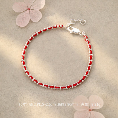 D廠【YC4547SL】純銀S925編織紅繩黑繩手鍊手工新中式設計感創意精美手繩手飾 26.07-2