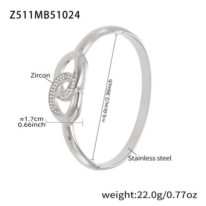 B廠【Z509】不鏽鋼滿鑽鋯石雙環卡扣手鐲歐美時尚簡約個性設計氣質手飾
 25.10-5