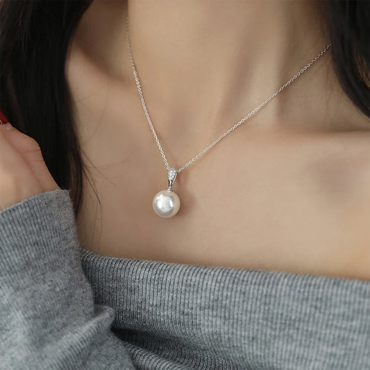 E廠【XDQ0010N】S999純銀輕奢氣質仿珍珠項鍊女高級感14mm珍珠鎖骨鏈秋冬爆款
 25.11-3