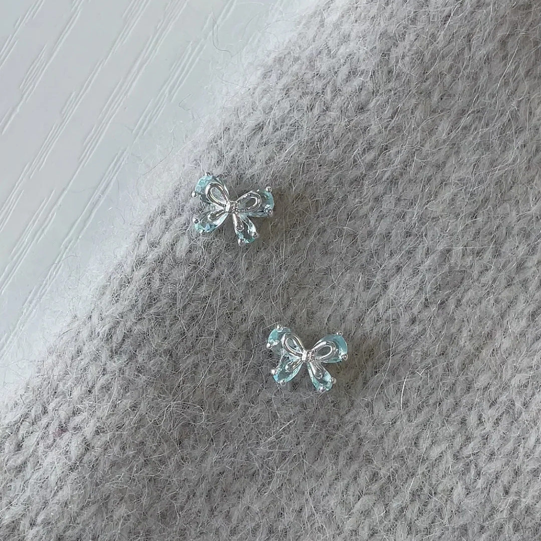 E廠【XDQ10855E】S925純銀簡約小清新蝴蝶結耳環女精緻清透鋯石百搭耳飾潮
 26.05-4