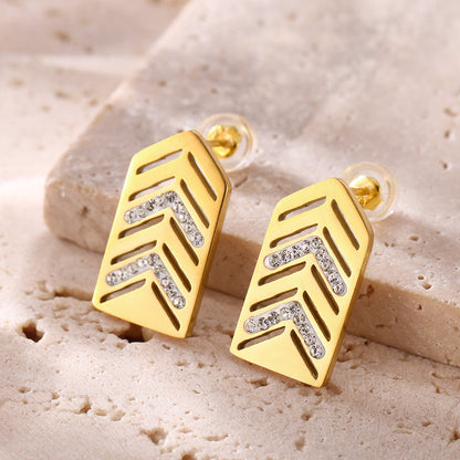 B廠【F198】菱形鏤空鑲嵌鋯石耳環不鏽鋼18k金精緻氣質耳環耳飾 25.02-4