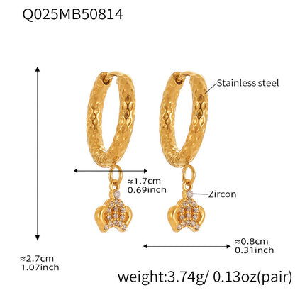 B廠【Q021】歐美飾品不鏽鋼U形皇冠鑲鋯石耳環鍍18k真金時尚耳環不掉色 25.08-5